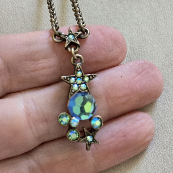 Kirks Folly Necklace Crystals Star Multicolor Dangly Sparkly Statement Blue Fest - Picture 2 of 12